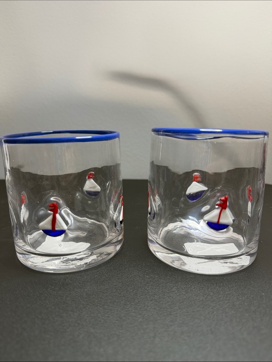 Unbranded Other - Unbranded | Blue Rim Sailboat Icon Glasses - Set of 2 ⛵️